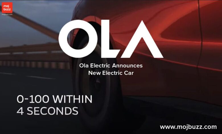 Ola Electric car banner 0-100 within 4 seconds written on it