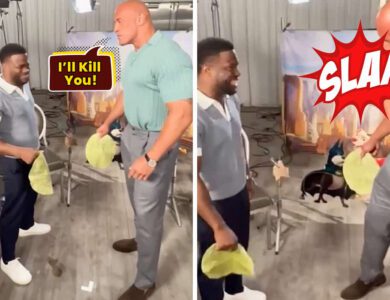 Kevin Har and Dwayne Johnson the rock try the tortilla slap challenge