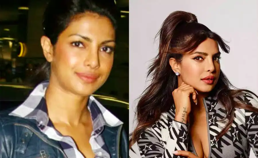 Priyanka Chopra with makeup and without makeup photograph